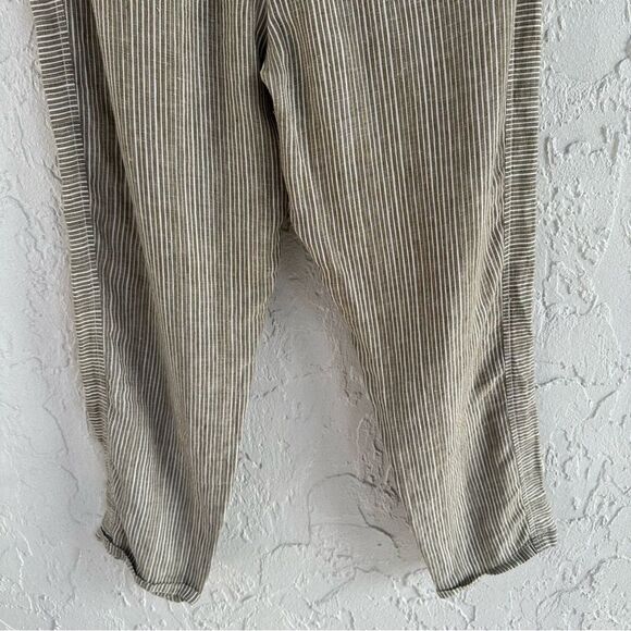 ANTHROPOLOGIE Linen Pants Women Medium Stripe Pullon Lagenlook Pocket Coastal - Picture 6 of 8